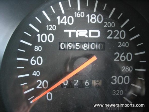 TRD 300 km/h Speedo - showing kms before recalibration in UK