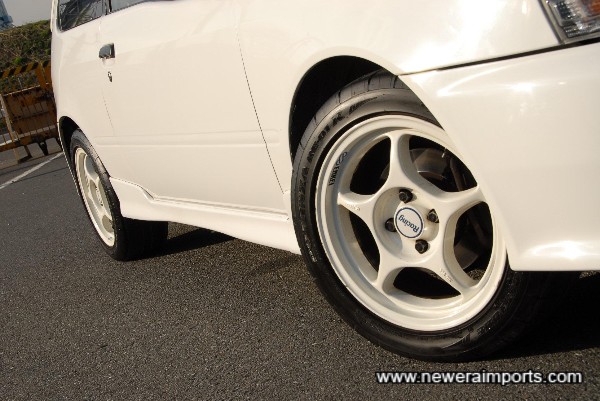 Enkei Racing 15'' forged alloy wheels - shod with super sticky Bridgestone Potenza RE-01R's!